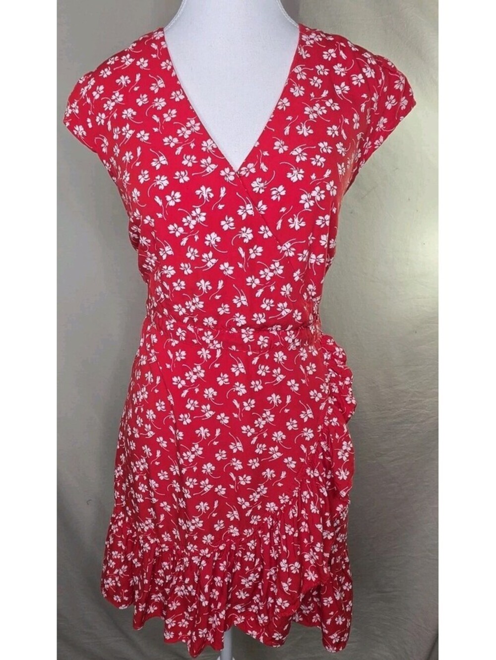 J Crew Mercantile Floral Mini Dress 6 Red Wrap Ruffle